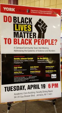 This is the poster advertising the event and who would be speaking. It also details violence in the black community as the center of discussion.Original photo by Brienne Kenlock.